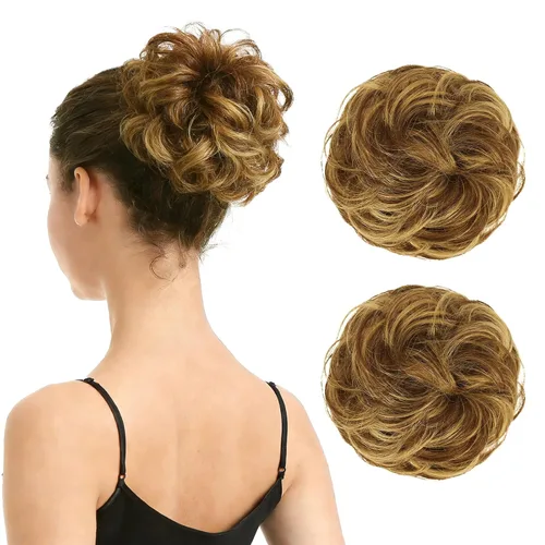 Vista 14 de Barsdar - Moño de cabello 100 % humano, Moño desordenado, Extensiones de cola de caballo, Moño de cabello rizado, Pieza de cabello