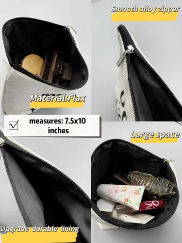 Vista 5 de Good Vibes - Bolsa de maquillaje inspiradora con margaritas amarillas y blancas a cuadros, el mejor regalo para adolescentes, niñas, hermana, novia