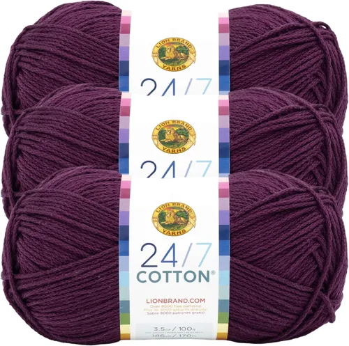 Vista 31 de Lion Brand Yarn - Hilo ligero 24/7 de algodón para tejer, hacer ganchillo y manualidades, Ámbar, paquete de 1 Light Worsted 100% Mercerized Cotton