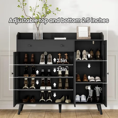 Vista 7 de DIYART - Cómoda grande para zapatos en negro, con capacidad para calzado hasta la talla 16, armario de almacenamiento de zapatos con 3 puertas y 1