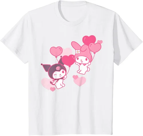 Vista 31 de Camiseta de My Melody y Kuromi con corazones del Día de San Valentín Negro