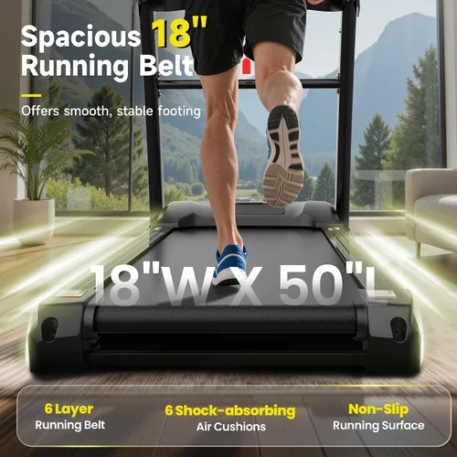 Vista 7 de Cinta de correr con inclinación automática del 15% de capacidad de 400 libras, máquina de correr plegable de 5.1 HP para el hogar con mango