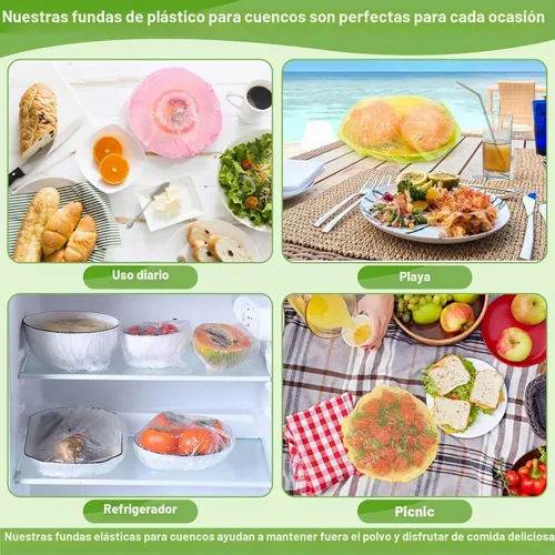 Vista 7 de 70 piezas de tapas para cuencos, 5 tamaños de cubiertas de plástico para alimentos con elástico, tapas de colores para cuencos reutilizables