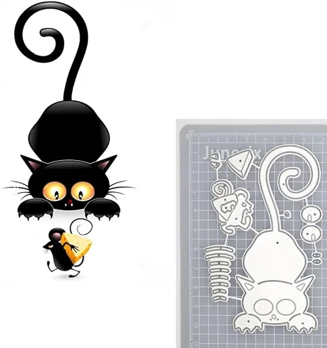 Vista 2 de Troqueles de metal para gatos y ratones, tarjetas de papel para gatos y ratones, plantillas de corte para manualidades en relieve para hacer