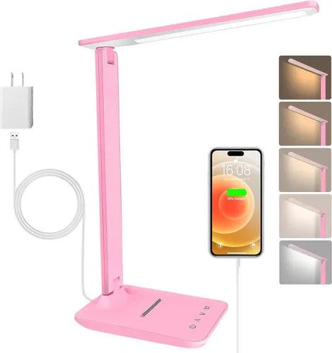 Vista 11 de Lámpara de escritorio LED White Crown regulable, lámpara de mesa para lectura con puerto de carga USB, 5 modos de iluminación, control sensible