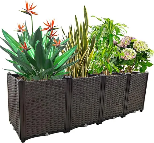 Vista 10 de Macetas elevadas de plástico para cama de jardín elevada con patas para plantas al aire libre, kits de caja con agujeros de drenaje para patio
