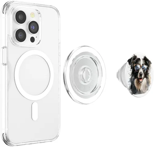 Vista 4 de Lentes con diseño de acuarela Border Collie PopSockets MagSafe PopGrip para iPhone