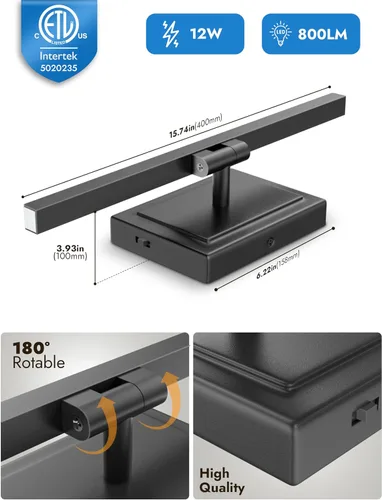 Vista 6 de NIORSUN Lámpara de baño moderna de 15.7 pulgadas, 12 W, 5 CCT, regulable, luces LED negras sobre el espejo, luces de tocador para baño, espejo