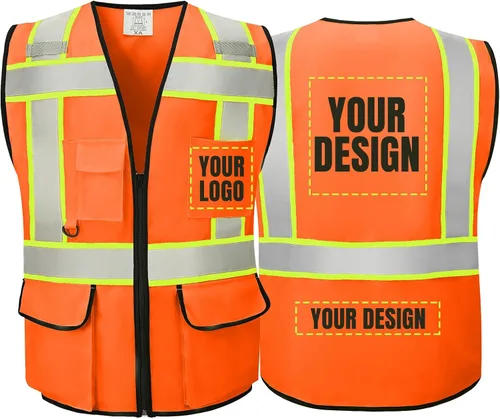 Vista 34 de Chaleco Reflectante Clase 2 de Seguridad ANSI con Bolsillos y Cremallera de Alta Visibilidad Uniforme de Construcción K-verde-1pack-custom