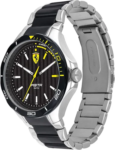 Vista 2 de Ferrari Scuderia Pista Reloj casual de cuarzo para hombre, acero inoxidable y pulsera, color plateado y negro (Modelo 0830762), Plateado y negro