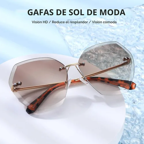 Vista 2 de AEVOGUE Gafas de sol para mujer de gran tamaño sin montura con lentes de corte de diamante AE0534 dorado y marrón