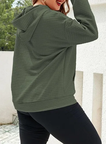 Vista 3 de Eytino Sudaderas con capucha para mujer, talla grande, casual, de manga larga, con cordón y bolsillo (1X-5X)
