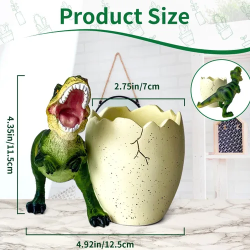 Vista 2 de FlidRunest Macetas suculentas de dinosaurio, maceta de resina creativa para suculentas con orificio de drenaje, accesorios de escritorio