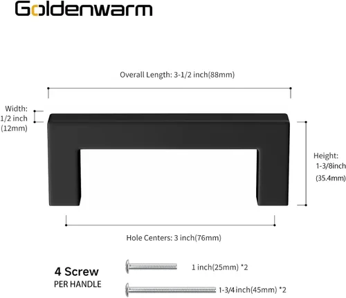 Vista 3 de Goldenwarm 1 paquete de tiradores de gabinete negros de 3 pulgadas, tiradores de cajón para gabinete de cocina, manijas negras para cómoda, acero