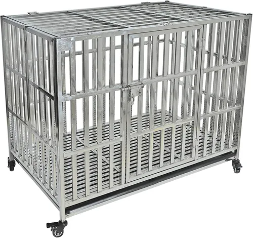 Vista 11 de Jaula para perros grandes, resistente e indestructible y a prueba de escapes, de 38 pulgadas, con bandejas de alambre y ruedas extraíbles, extra