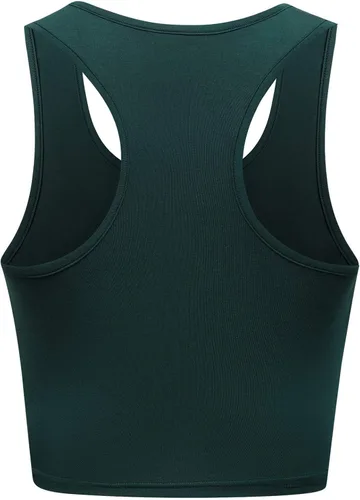 Vista 4 de OThread & Co. Camiseta corta básica para mujer, elástica, casual, cuello redondo, espalda cruzada, deportiva, sin mangas