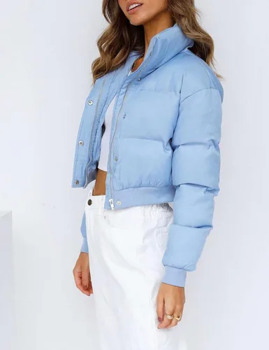 Vista 2 de Gihuo Chaqueta acolchada acolchada de manga larga para mujer, abrigos de burbujas para invierno, ropa de abrigo cálida