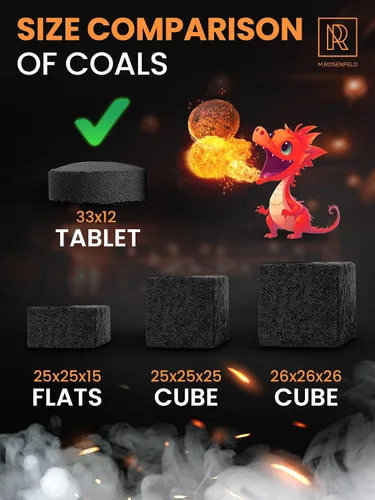 Vista 8 de 10 piezas de tabletas de carbón para incienso - Carbón para narguile M. ROSENFELD - Carbón rápido para Hooka - Tabletas de carbón de encendido