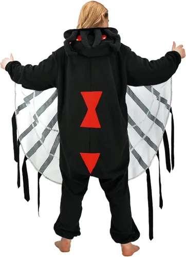 Vista 4 de XIGUAGUO Disfraz de araña negra para adultos, disfraz de felpa para cosplay, Halloween, pijama de animal para hombres, mujeres, niñas, niños