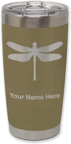 Vista 20 de LaserGram Vaso aislado al vacío de 20 onzas, libélula, grabado personalizado incluido (negro)