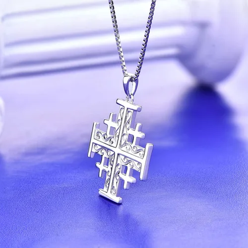 Vista 5 de YL Jerusalén Cruz Colgante Collar Cruzados Masón Joyería Religiosa Charm