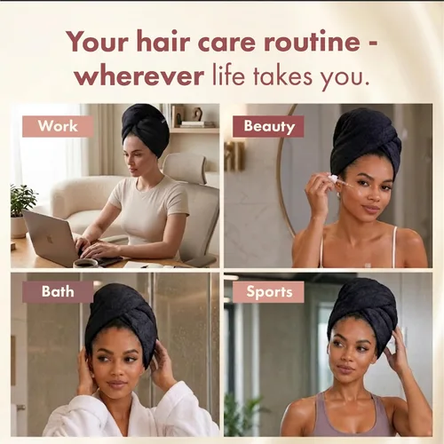 Vista 4 de LUCE Toalla para el cabello para mujer, toalla de microfibra de alta calidad de 400 GSM, antiencrespamiento, altamente absorbente, ajustable, gruesa