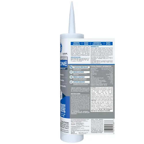 Vista 2 de GE Sellador de silicona multiusos, transparente, cartucho de 10 fl oz, 1 paquete - Sellador de silicona 100% impermeable, adhesión más fuerte