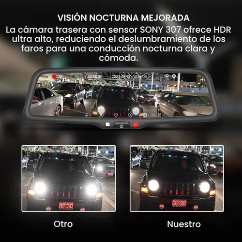 Vista 4 de KBD Cámara de espejo retrovisor OEM para automóvil con SD, frontal de 2K y trasera de 1080P de 9.66'' con cámara de respaldo, pantalla táctil
