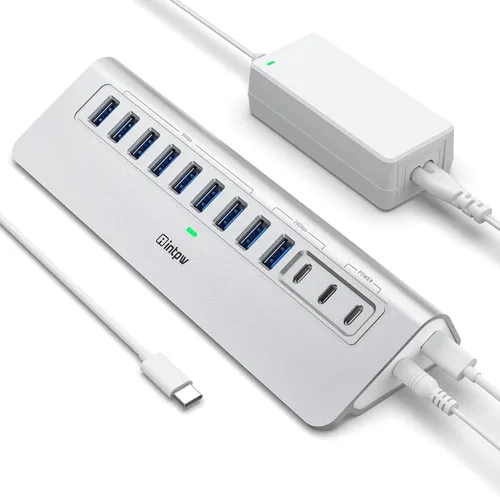 Vista 15 de Concentrador USB alimentado de 10 Gbps, intpw de 9 puertos USB 3.2, concentrador USB C con USB A/USB C 3.2, 4 USB 3.0, 2 puertos de carga PD de 45