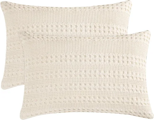 Vista 29 de PHF Fundas de almohada 100% algodón con tejido de gofre de 24 x 24 pulgadas, paquete de 2 fundas cuadradas para decoración elegante del hogar, sin