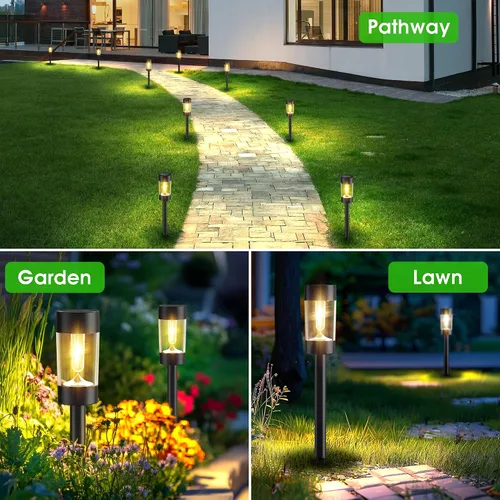 Vista 5 de Eyrosa Luces solares para caminos al aire libre, impermeables, paquete de 8, blanco cálido