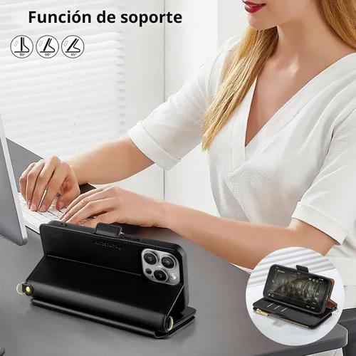 Vista 5 de Antsturdy Compatible con iPhone 15 Pro Max Funda Cartera para Mujeres【Bloqueo RFID】Funda de Teléfono Cruzada de Cuero PU con Cremallera y Correa