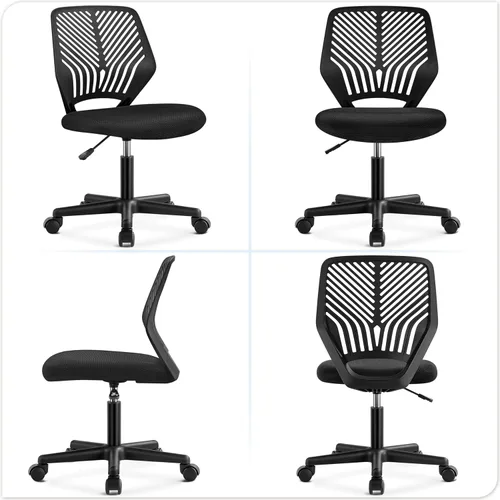 Vista 9 de Yaheetech - Silla de escritorio pequeña, asiento giratorio ajustable sin brazos, color negro