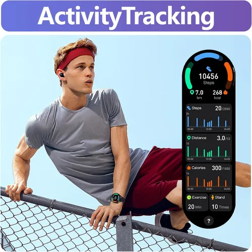 Vista 4 de YMS Reloj inteligente para mujer, Android, los mejores relojes de fitness impermeables para hombres (respuestas/hacer llamadas), frecuencia Negro