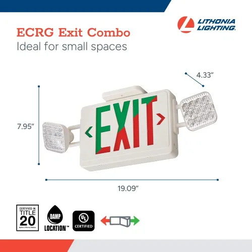 Vista 4 de Señal de salida LED básica de Lithonia Lighting/combo de luz de emergencia, señal de salida y luces de emergencia conmutables rojo/verde