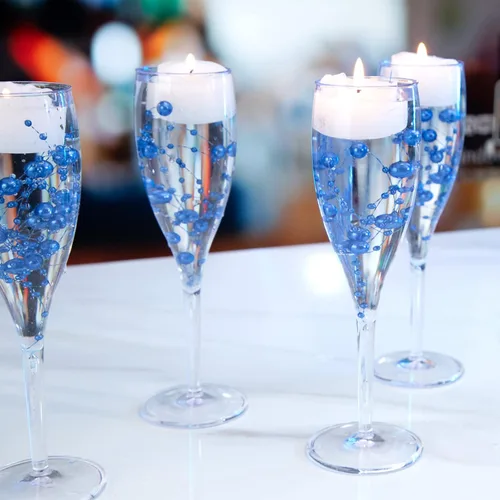 Vista 9 de DomeStar 36 cuerdas de perlas azules para velas flotantes, cuerdas de cuentas artificiales, perlas de imitación azules, rellenos de jarrón para mesa