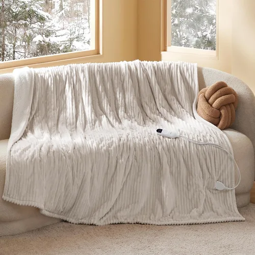 Vista 18 de Bedsure GentleSoft - Manta eléctrica individual – Manta térmica de franela suave acanalada, calefacción con 6 ajustes de tiempo (hasta 10 horas), 6