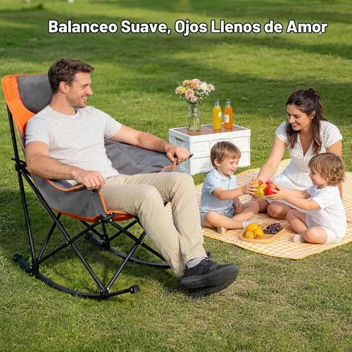 Vista 6 de SUNNYFEEL Silla mecedora de camping de gran tamaño, silla de patio totalmente acolchada con bolsillo lateral, sillón reclinable portátil de césped