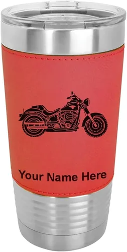 Vista 18 de LaserGram - Vaso de 20 onzas con aislamiento al vacío, estilo motocicleta, grabado personalizado incluido (piel sintética, estilo béisbol)