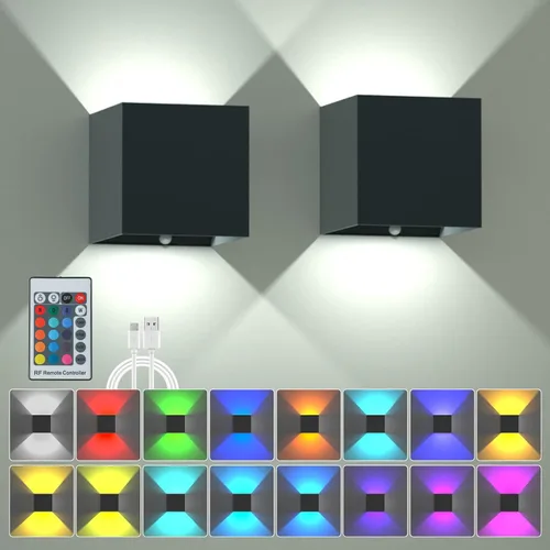 Vista 10 de Luz de Pared LED RGB, Aplique de Pared con Batería de 6000mAh, 16 Colores, Recargable, Control Remoto, Regulable, Magnética, Luz de Pared RGB-1