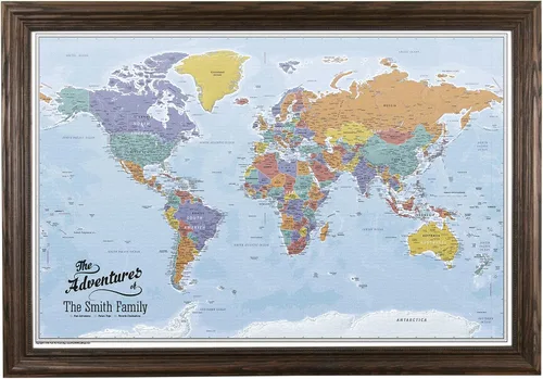 Vista 11 de Póster personalizado en lienzo enrollado con mapa del mundo, arte de pared con chinchetas – Grande 24" x 36" mapa del mundo de océanos azules