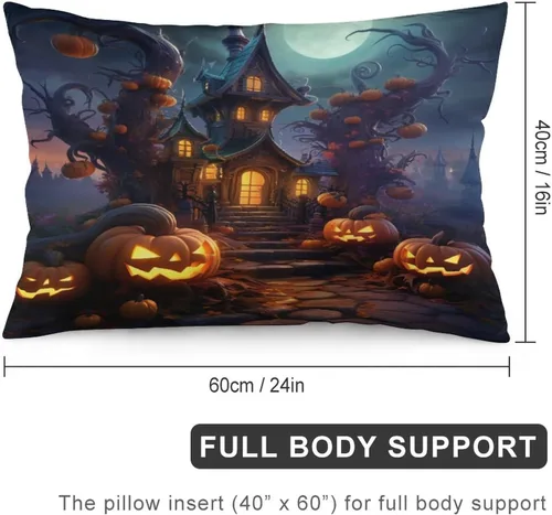 Vista 2 de Fundas de almohada frescas de casa embrujada, castillo, luna, bosque medieval, calabaza, fundas de almohada rectangulares con cremallera invisible
