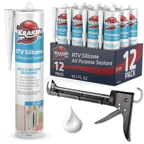 Vista 45 de Kraken Bond Sellador de silicona negro resistente al agua Cartucho de 100 a 10 onzas líquidas, RTV silicona para calafatear cocina y baño, todo uso