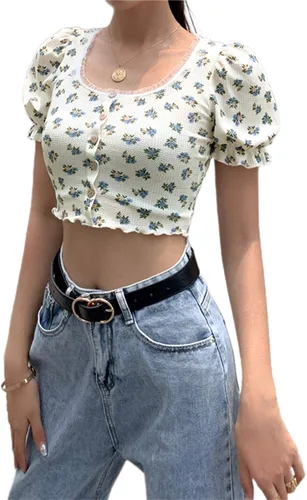 Vista 2 de Camiseta básica Y2K con estampado gráfico de letras para mujer, manga corta, cuello redondo, Y2K
