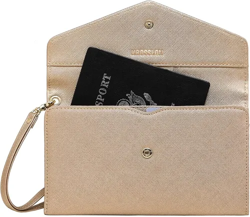 Vista 2 de Krosslon - Cartera para viajes con seguridad RFID para pasaporte, organizador de documentos, con correa para la muñeca