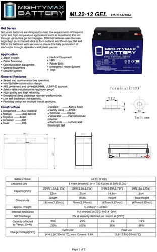 Vista 7 de Mighty Max Battery Reemplazo de batería de gel de 12V 22AH para E-Wheels EW-36-4 Pack