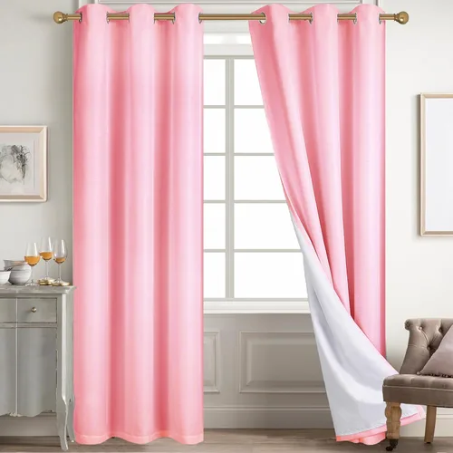 Vista 107 de Diraysid Cortinas 100% opacas de lino beige para dormitorio, con ojales, aislamiento térmico, cortinas de oscurecimiento de habitación
