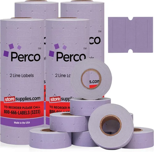 Vista 10 de Perco Etiquetas azules de 2 líneas, 6,000 etiquetas de precio en blanco y fecha para pistolas Perco de 2 líneas de precio y fecha, 8 rollos, 1