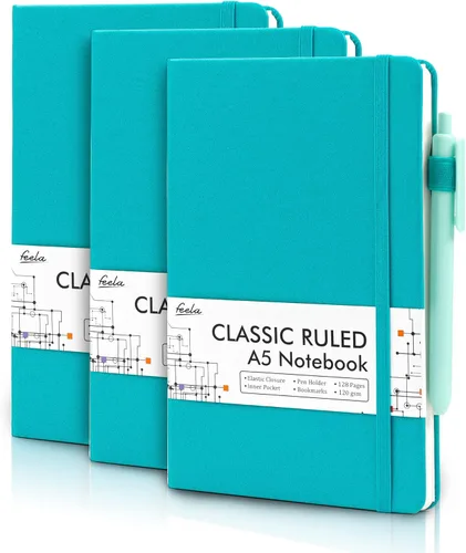 Vista 17 de feela Paquete de 3 Cuadernos Diarios a Granel, Cuaderno de Tapa Dura Clásico con Rayas Rayado Diarios con Soporte para Bolígrafo para Mujeres Niñas