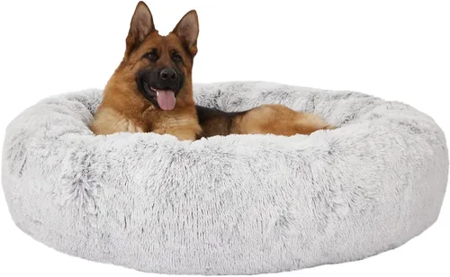 Vista 27 de Bedfolks Cama calmante en forma de dona, camas redondas y esponjosas de 23 pulgadas para perros pequeños, lavable a máquina, antiansiedad, cama